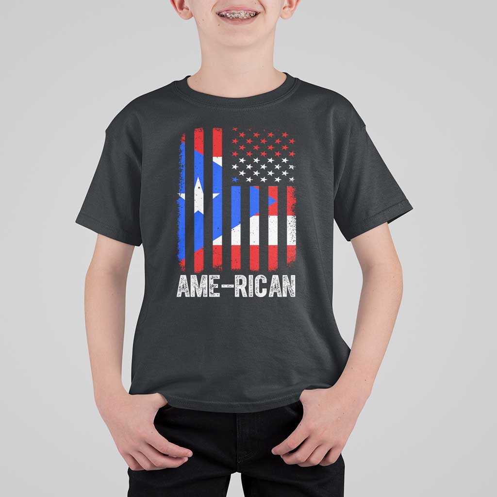 Puerto Rican American Flag T Shirt For Kid AME-RICAN Boricua Pride