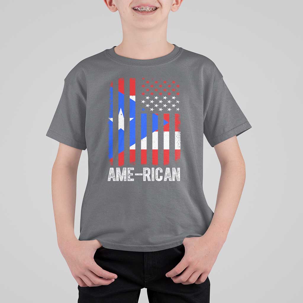 Puerto Rican American Flag T Shirt For Kid AME-RICAN Boricua Pride