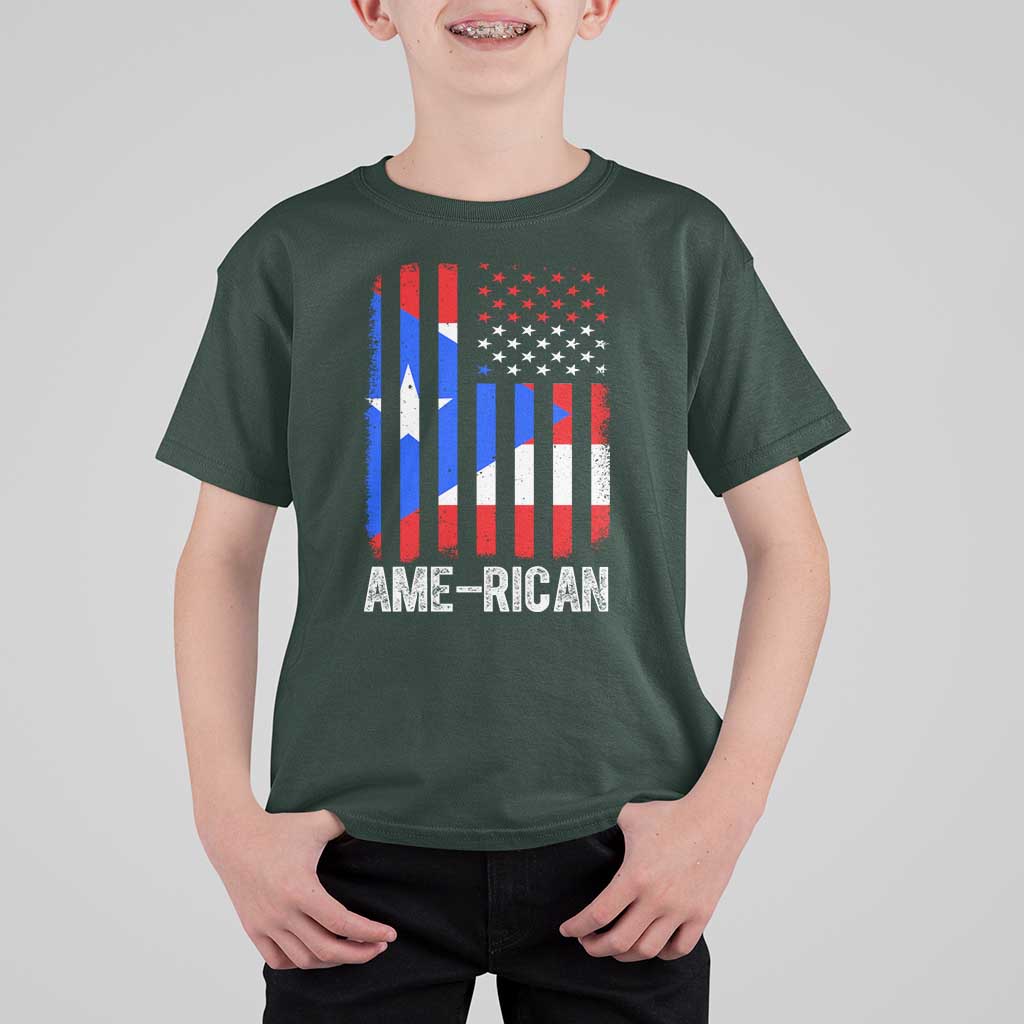 Puerto Rican American Flag T Shirt For Kid AME-RICAN Boricua Pride