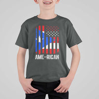 Puerto Rican American Flag T Shirt For Kid AME-RICAN Boricua Pride