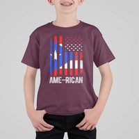 Puerto Rican American Flag T Shirt For Kid AME-RICAN Boricua Pride