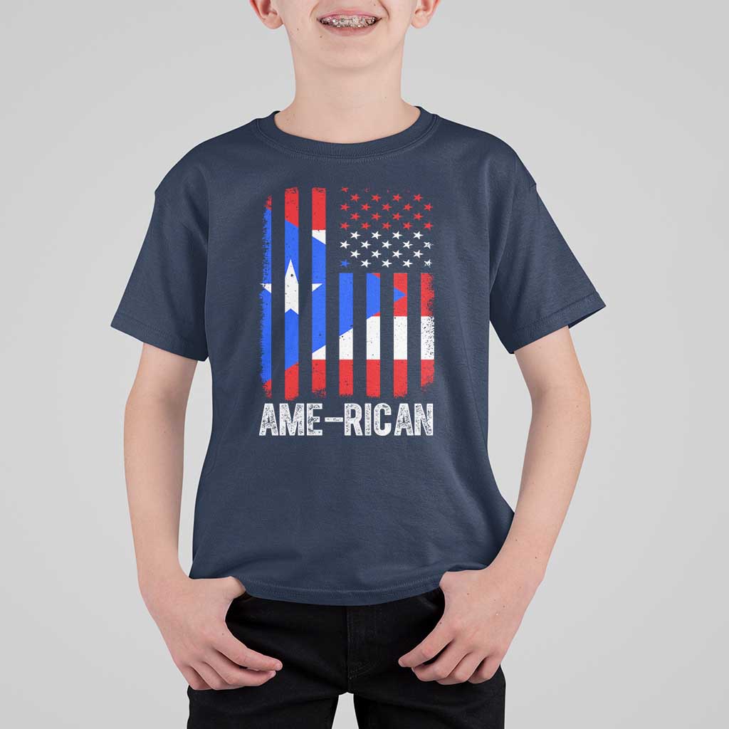 Puerto Rican American Flag T Shirt For Kid AME-RICAN Boricua Pride