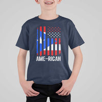 Puerto Rican American Flag T Shirt For Kid AME-RICAN Boricua Pride