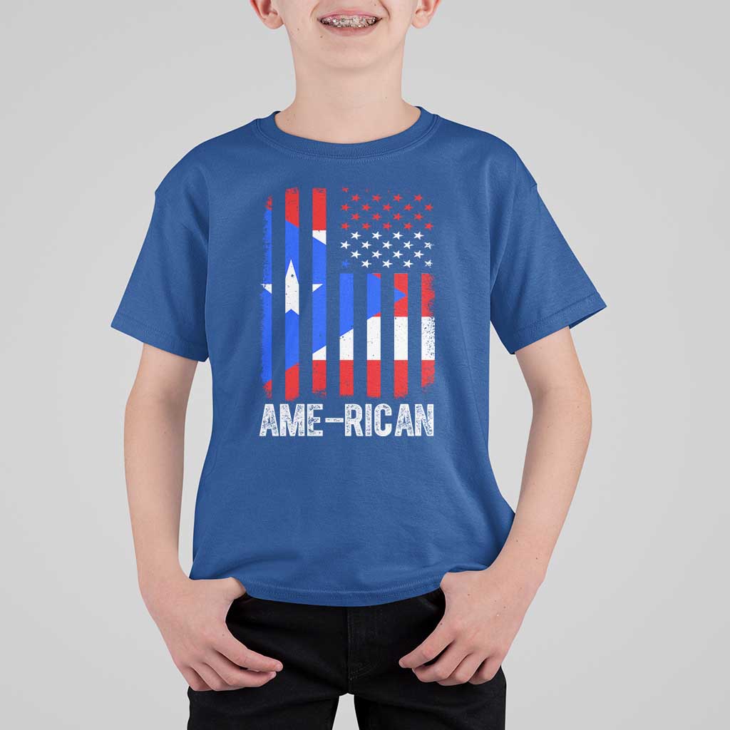 Puerto Rican American Flag T Shirt For Kid AME-RICAN Boricua Pride