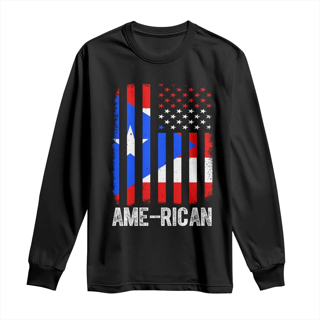 Puerto Rican American Flag Long Sleeve Shirt AME-RICAN Boricua Pride