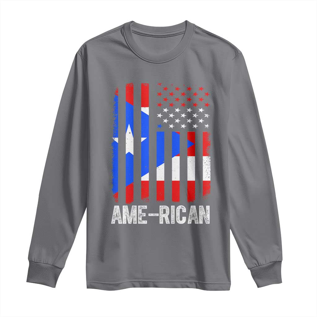 Puerto Rican American Flag Long Sleeve Shirt AME-RICAN Boricua Pride