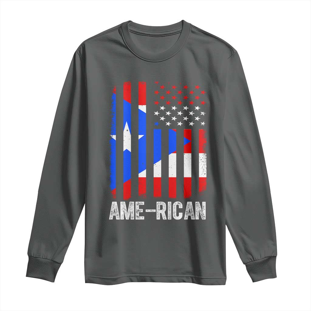Puerto Rican American Flag Long Sleeve Shirt AME-RICAN Boricua Pride