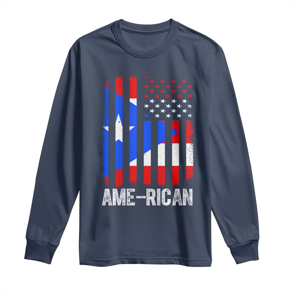 Puerto Rican American Flag Long Sleeve Shirt AME-RICAN Boricua Pride