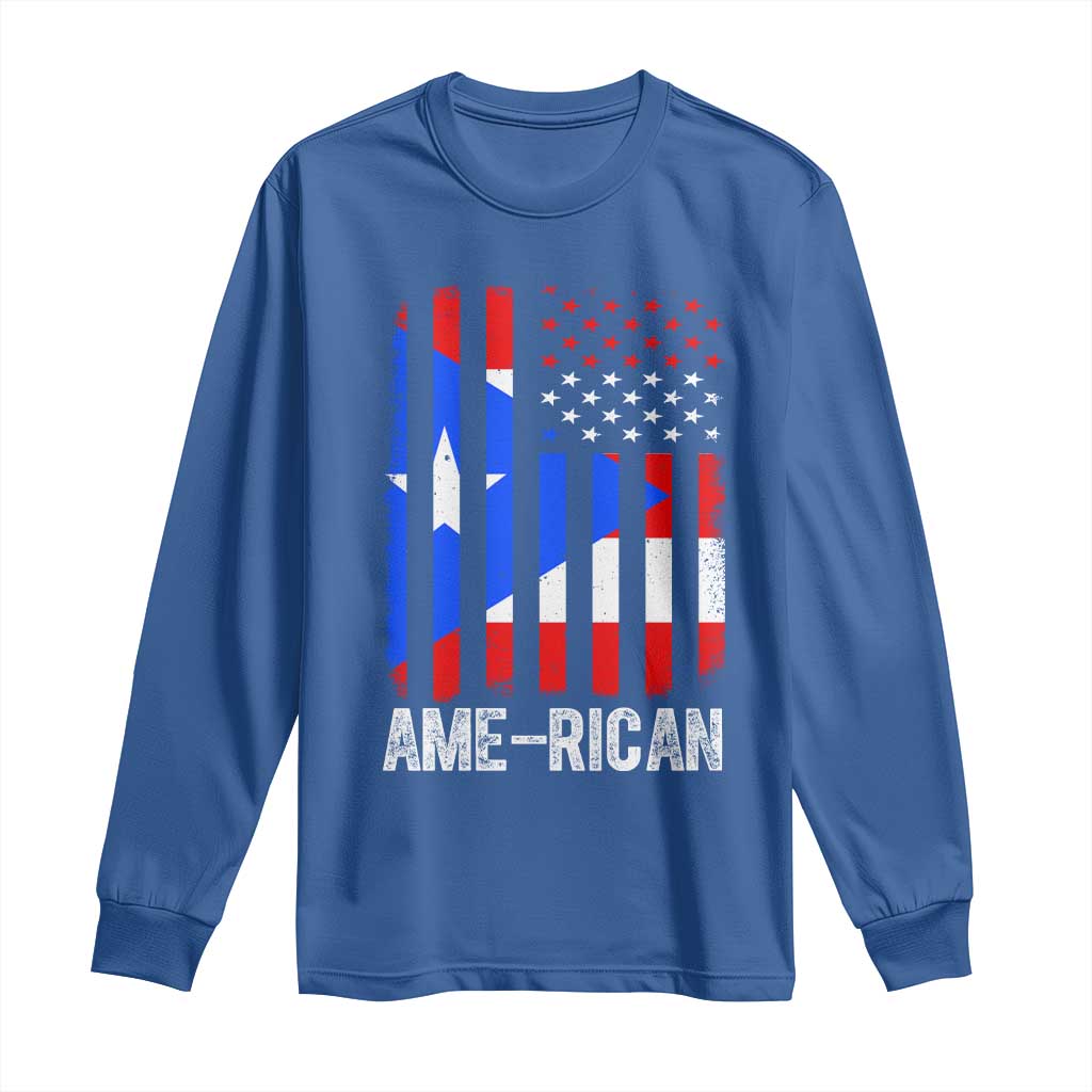 Puerto Rican American Flag Long Sleeve Shirt AME-RICAN Boricua Pride