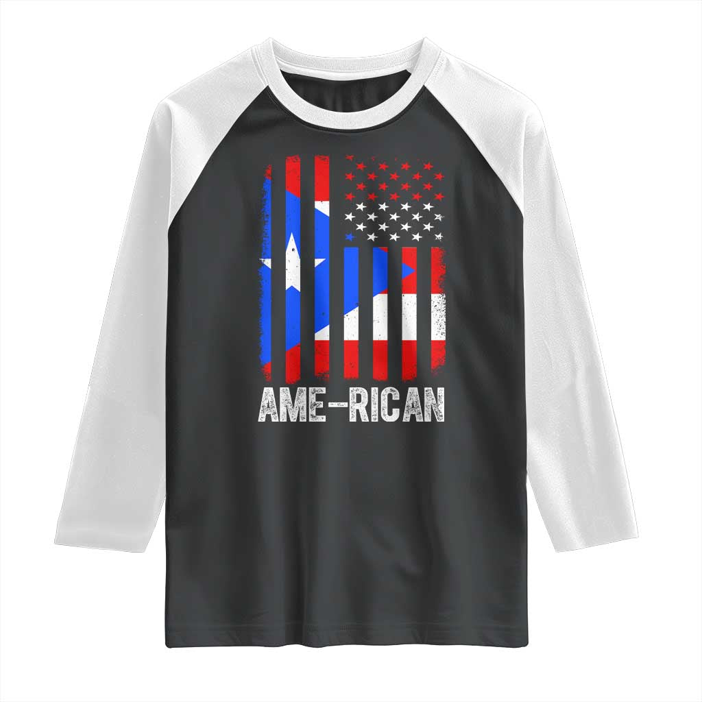 Puerto Rican American Flag Raglan Shirt AME-RICAN Boricua Pride