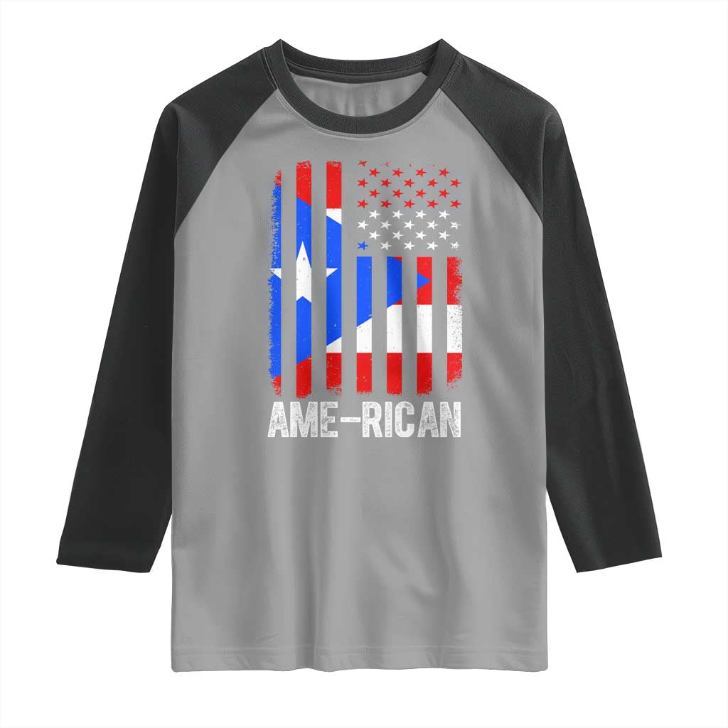 Puerto Rican American Flag Raglan Shirt AME-RICAN Boricua Pride