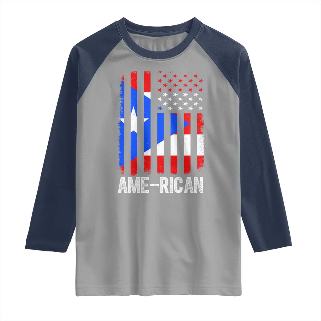 Puerto Rican American Flag Raglan Shirt AME-RICAN Boricua Pride