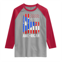 Puerto Rican American Flag Raglan Shirt AME-RICAN Boricua Pride