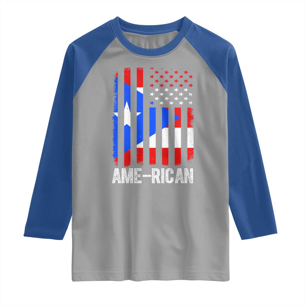 Puerto Rican American Flag Raglan Shirt AME-RICAN Boricua Pride