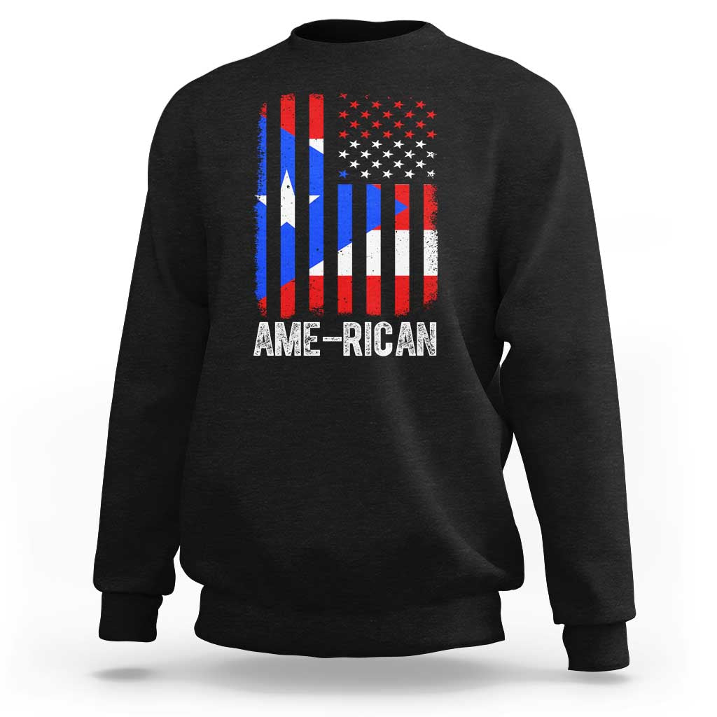 Puerto Rican American Flag Sweatshirt AME-RICAN Boricua Pride