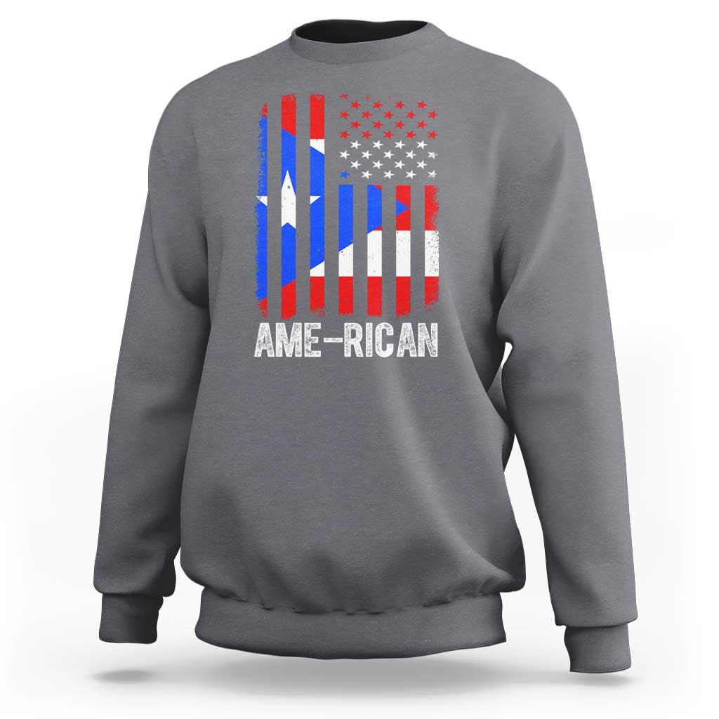 Puerto Rican American Flag Sweatshirt AME-RICAN Boricua Pride