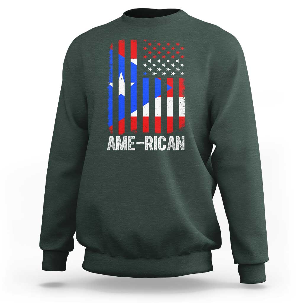 Puerto Rican American Flag Sweatshirt AME-RICAN Boricua Pride