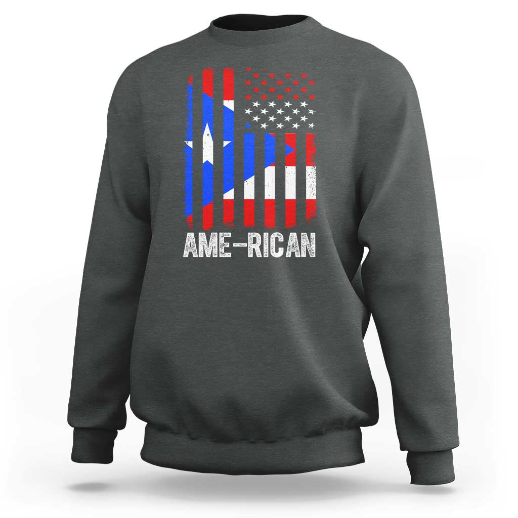 Puerto Rican American Flag Sweatshirt AME-RICAN Boricua Pride