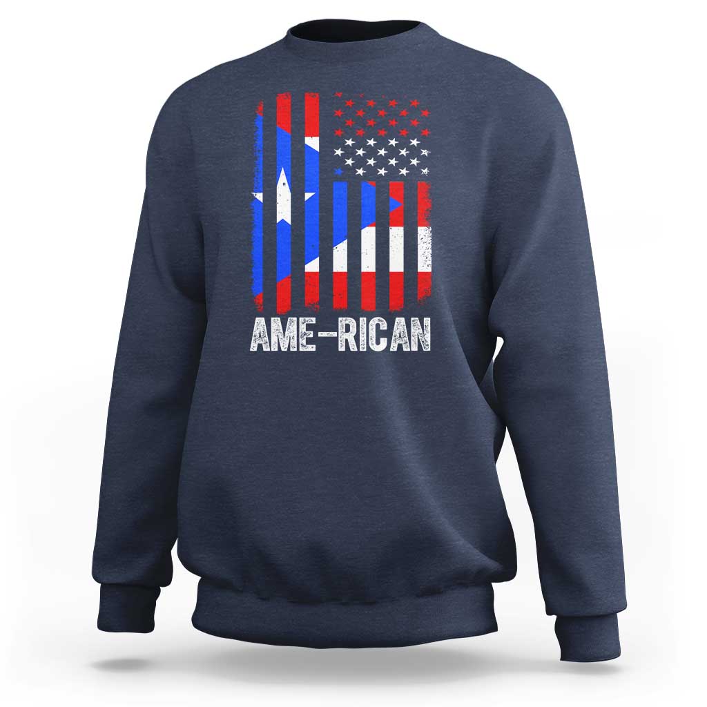 Puerto Rican American Flag Sweatshirt AME-RICAN Boricua Pride