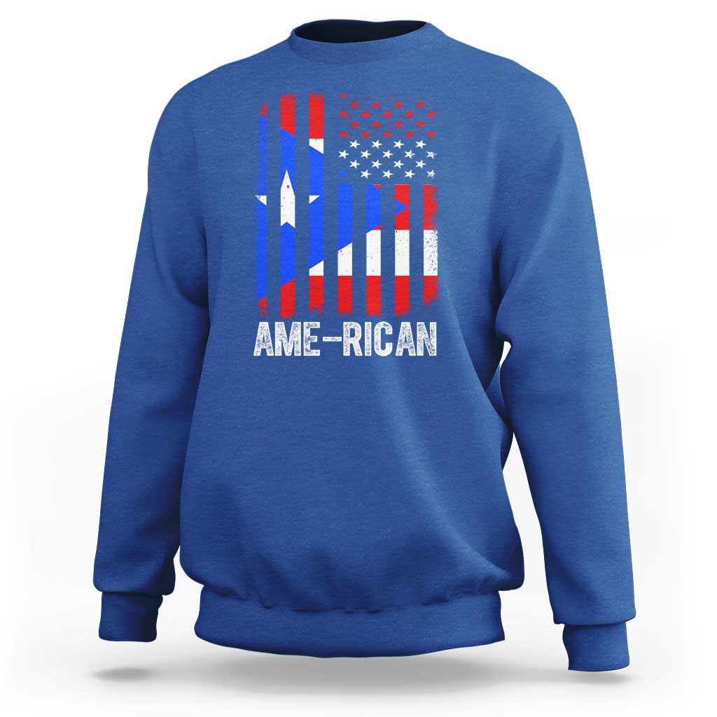 Puerto Rican American Flag Sweatshirt AME-RICAN Boricua Pride