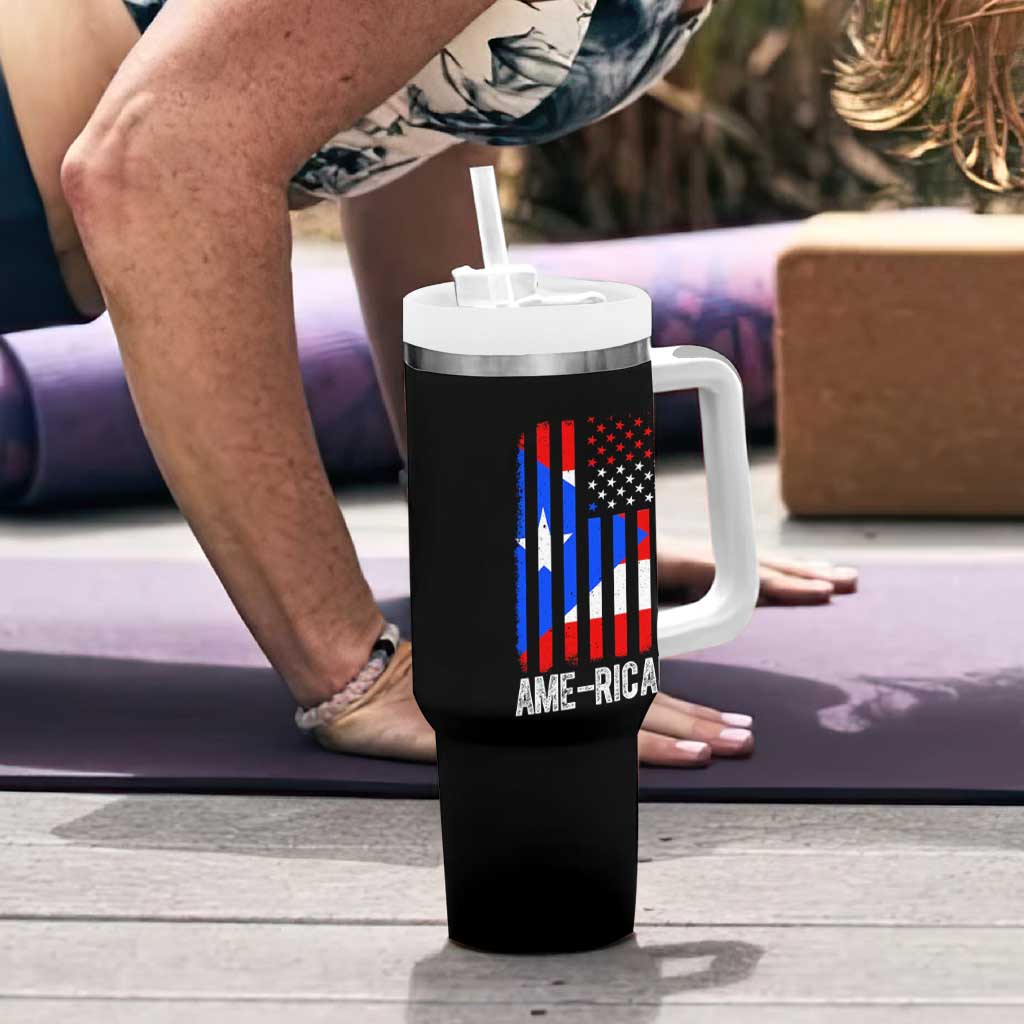 Puerto Rican American Flag Tumbler With Handle AME-RICAN Boricua Pride