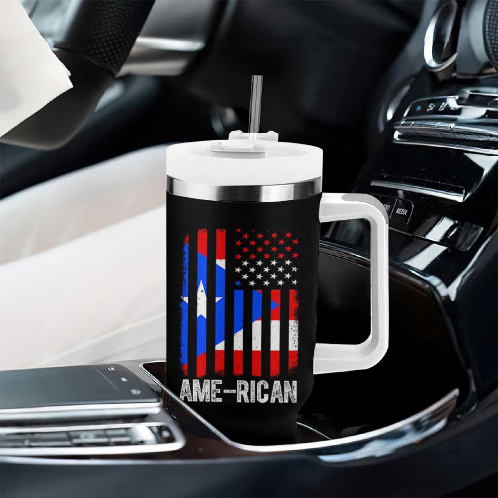 Puerto Rican American Flag Tumbler With Handle AME-RICAN Boricua Pride