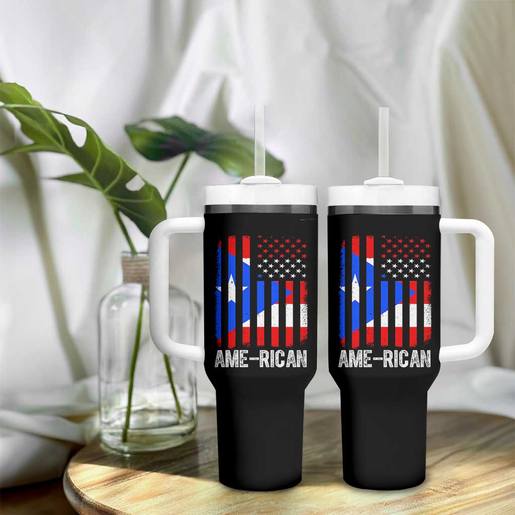 Puerto Rican American Flag Tumbler With Handle AME-RICAN Boricua Pride