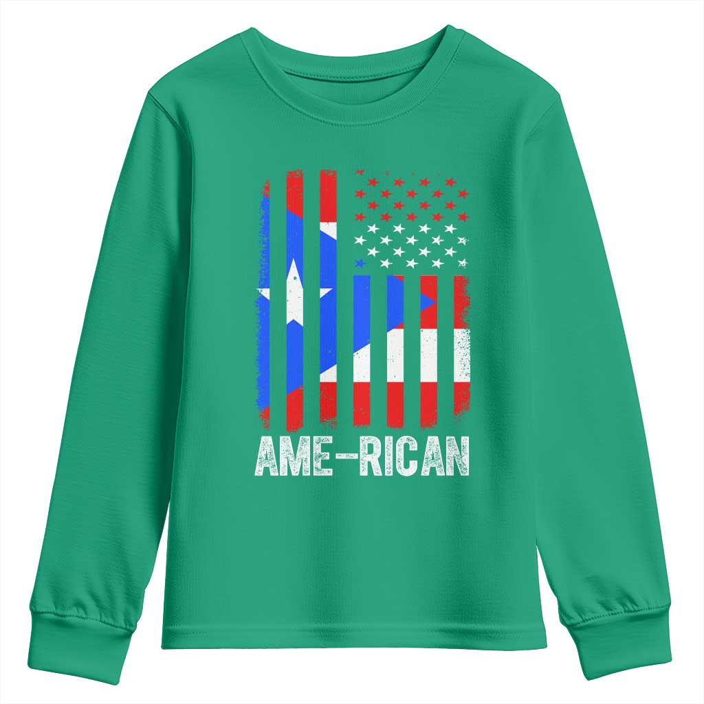 Puerto Rican American Flag Youth Sweatshirt AME-RICAN Boricua Pride