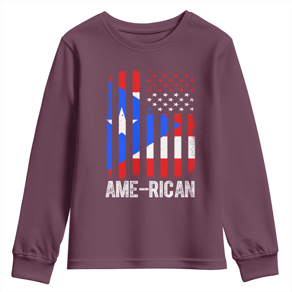Puerto Rican American Flag Youth Sweatshirt AME-RICAN Boricua Pride
