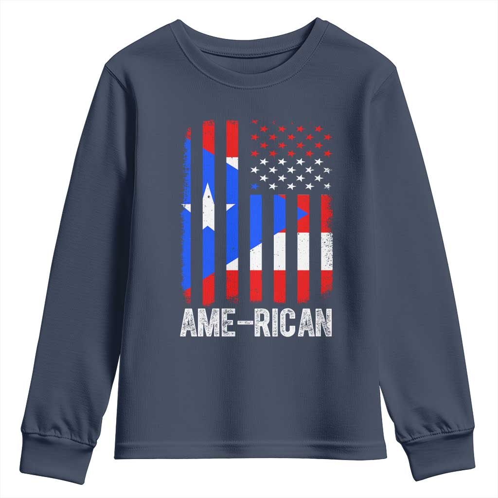 Puerto Rican American Flag Youth Sweatshirt AME-RICAN Boricua Pride