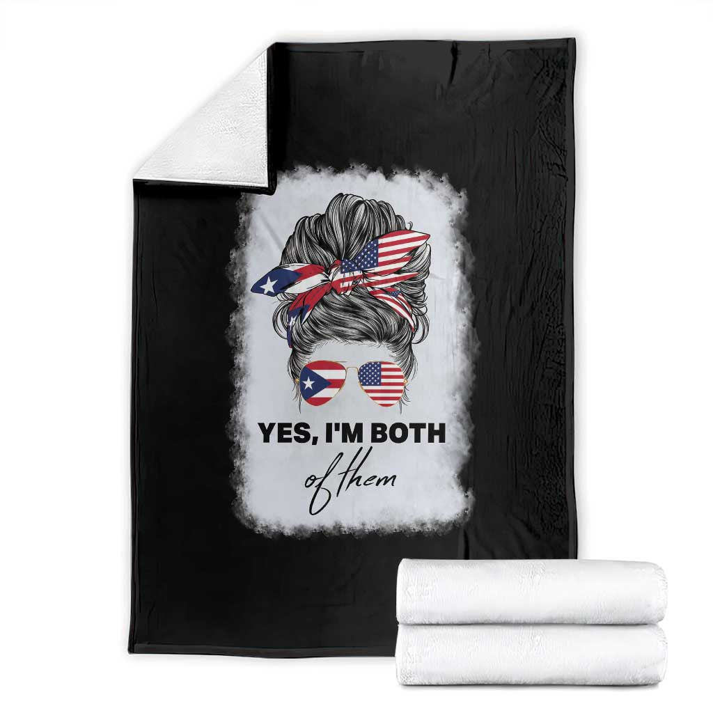 Yes I’m Both Puerto Rican American Throw Blanket Messy Bun Boricua Woman Pride