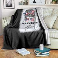 Yes I’m Both Puerto Rican American Throw Blanket Messy Bun Boricua Woman Pride