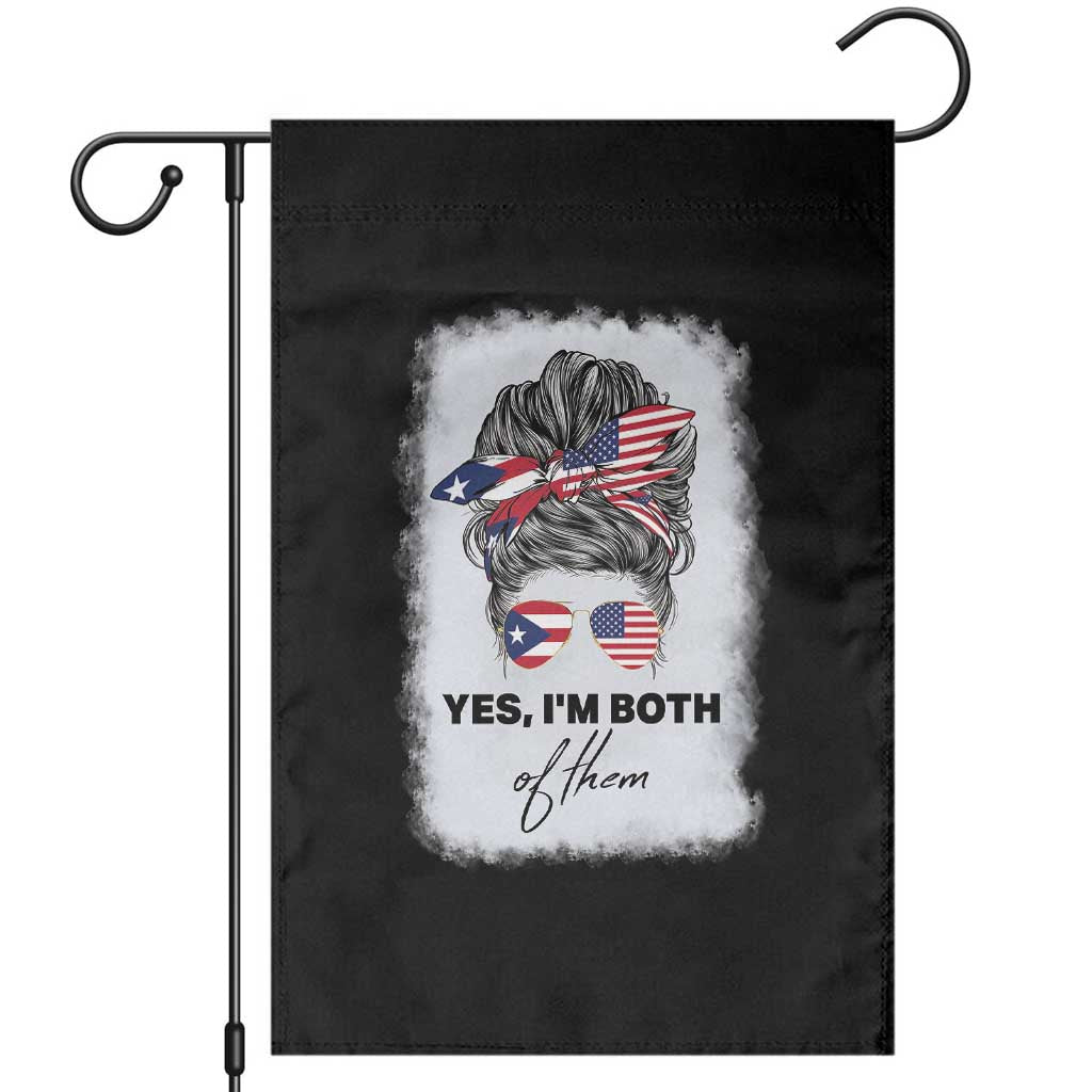 Yes I’m Both Puerto Rican American Garden Flag Messy Bun Boricua Woman Pride