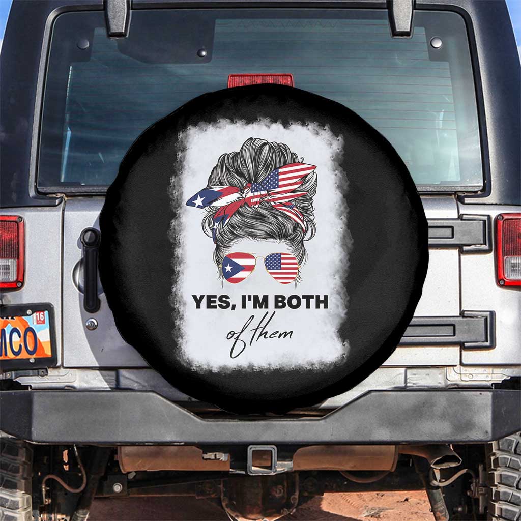 Yes I’m Both Puerto Rican American Spare Tire Cover Messy Bun Boricua Woman Pride