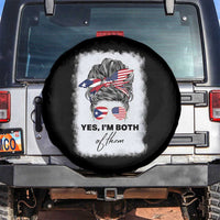 Yes I’m Both Puerto Rican American Spare Tire Cover Messy Bun Boricua Woman Pride