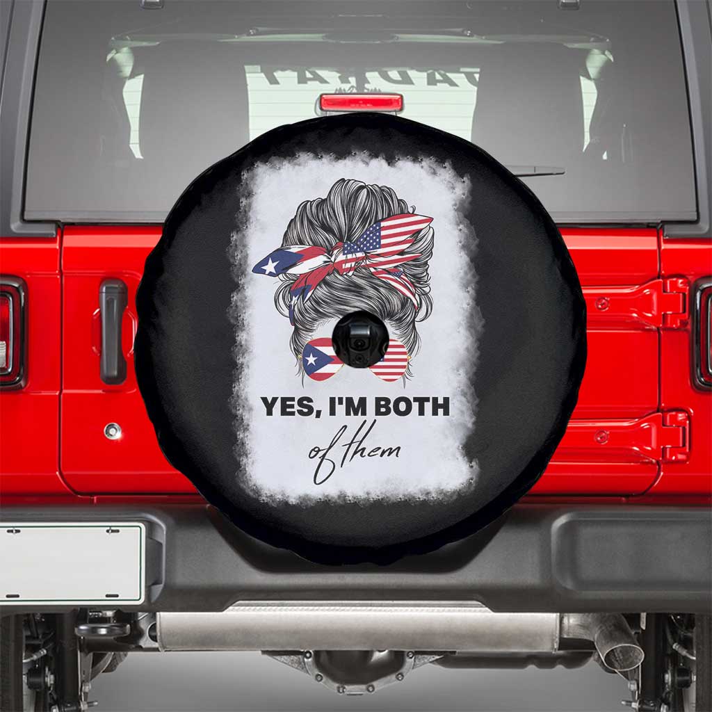 Yes I’m Both Puerto Rican American Spare Tire Cover Messy Bun Boricua Woman Pride
