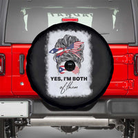 Yes I’m Both Puerto Rican American Spare Tire Cover Messy Bun Boricua Woman Pride