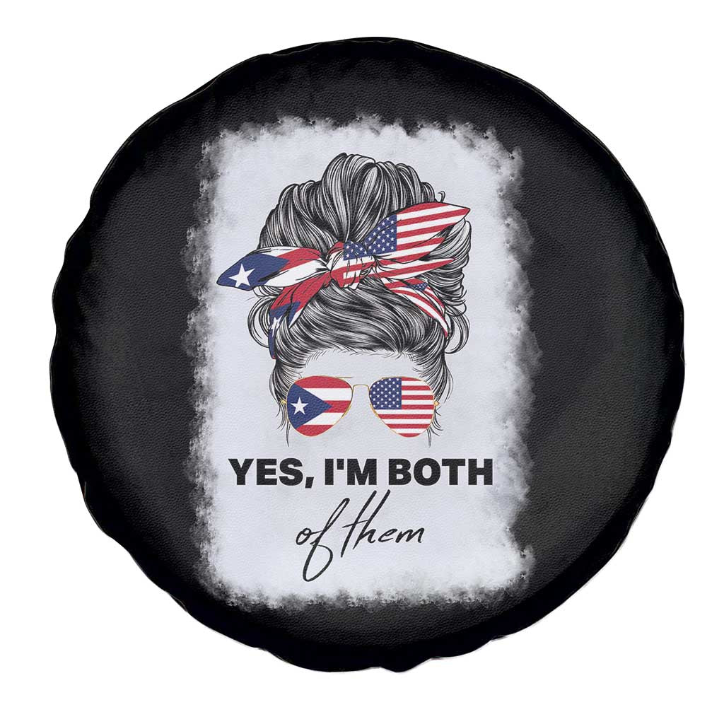 Yes I’m Both Puerto Rican American Spare Tire Cover Messy Bun Boricua Woman Pride