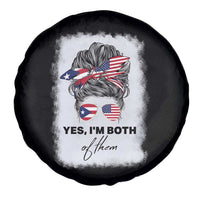 Yes I’m Both Puerto Rican American Spare Tire Cover Messy Bun Boricua Woman Pride