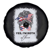 Yes I’m Both Puerto Rican American Spare Tire Cover Messy Bun Boricua Woman Pride