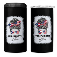 Yes I’m Both Puerto Rican American 4 in 1 Can Cooler Tumbler Messy Bun Boricua Woman Pride