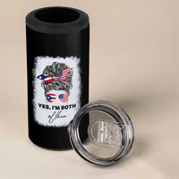 Yes I’m Both Puerto Rican American 4 in 1 Can Cooler Tumbler Messy Bun Boricua Woman Pride