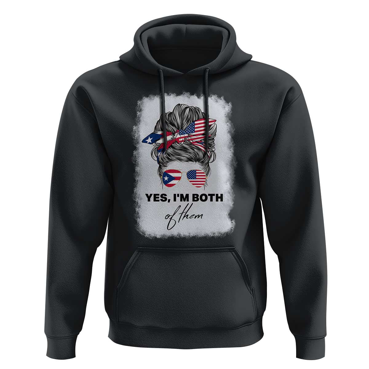 Yes I’m Both Puerto Rican American Hoodie Messy Bun Boricua Woman Pride