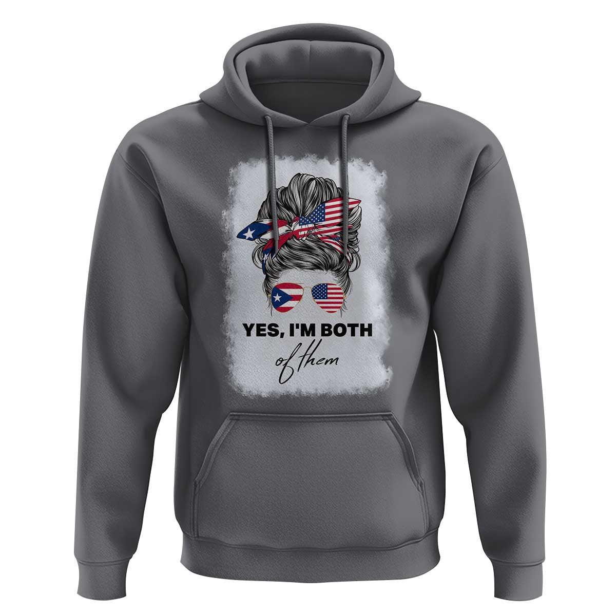 Yes I’m Both Puerto Rican American Hoodie Messy Bun Boricua Woman Pride