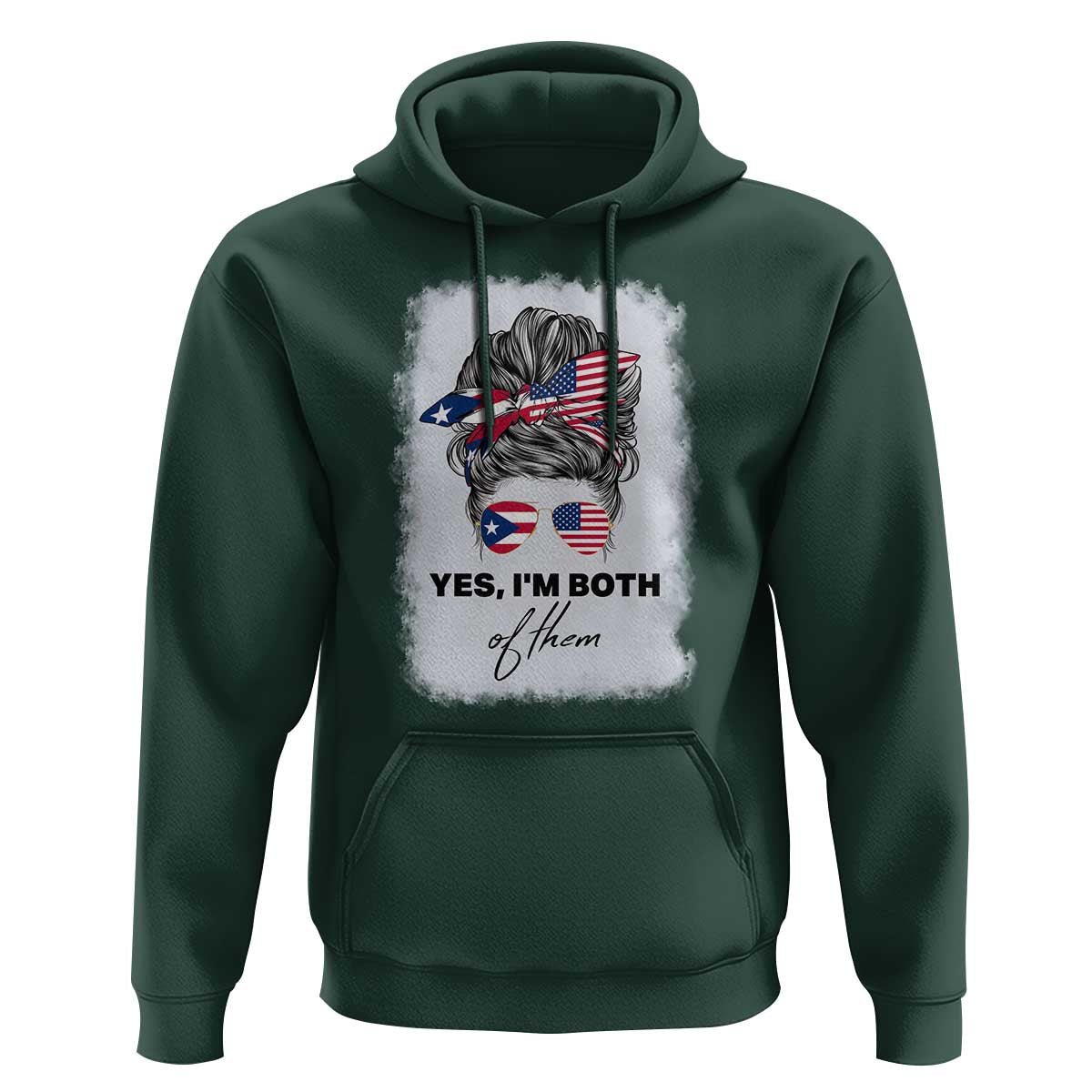 Yes I’m Both Puerto Rican American Hoodie Messy Bun Boricua Woman Pride