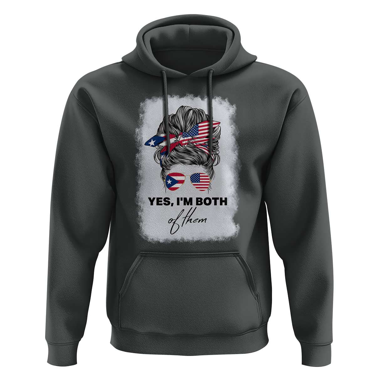Yes I’m Both Puerto Rican American Hoodie Messy Bun Boricua Woman Pride