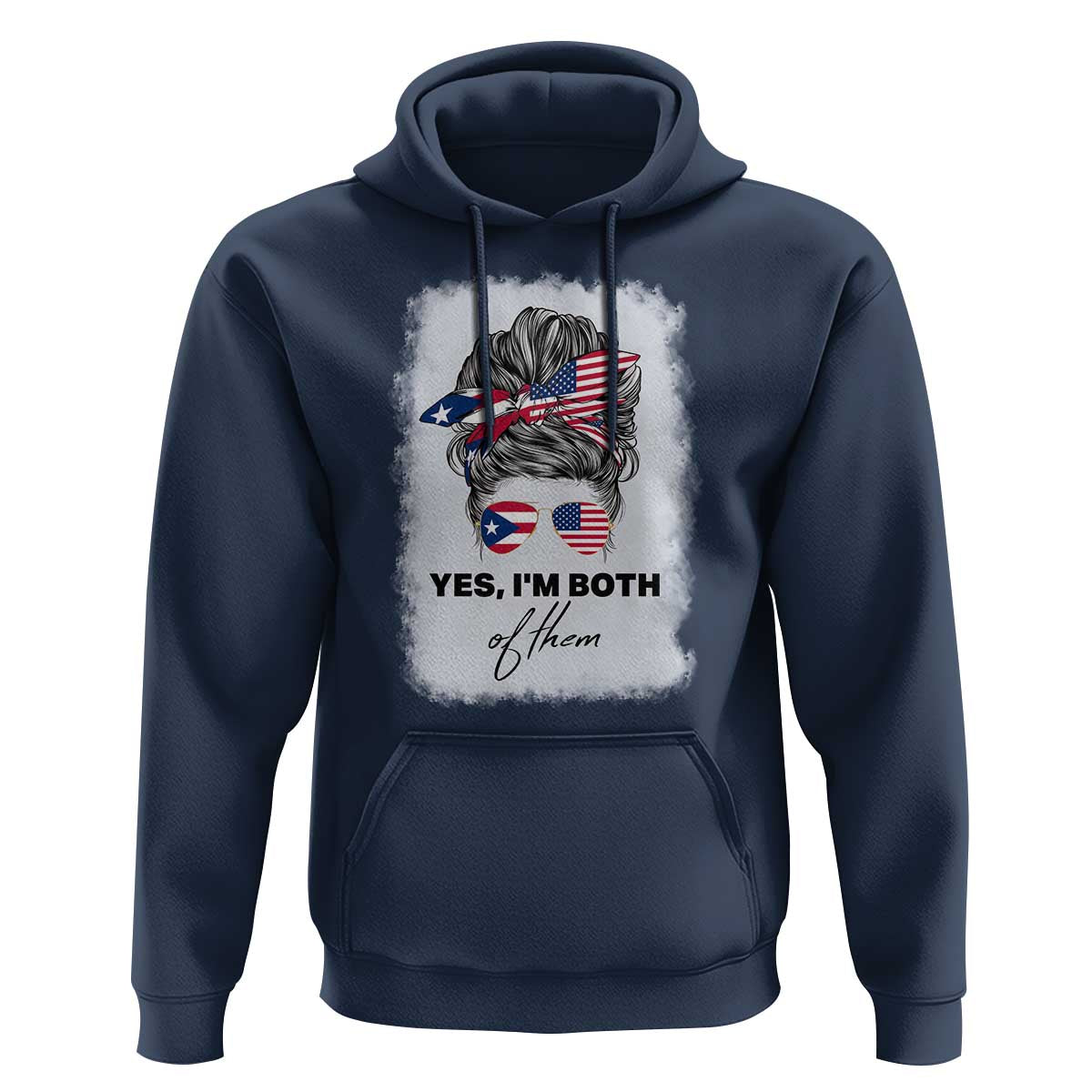 Yes I’m Both Puerto Rican American Hoodie Messy Bun Boricua Woman Pride