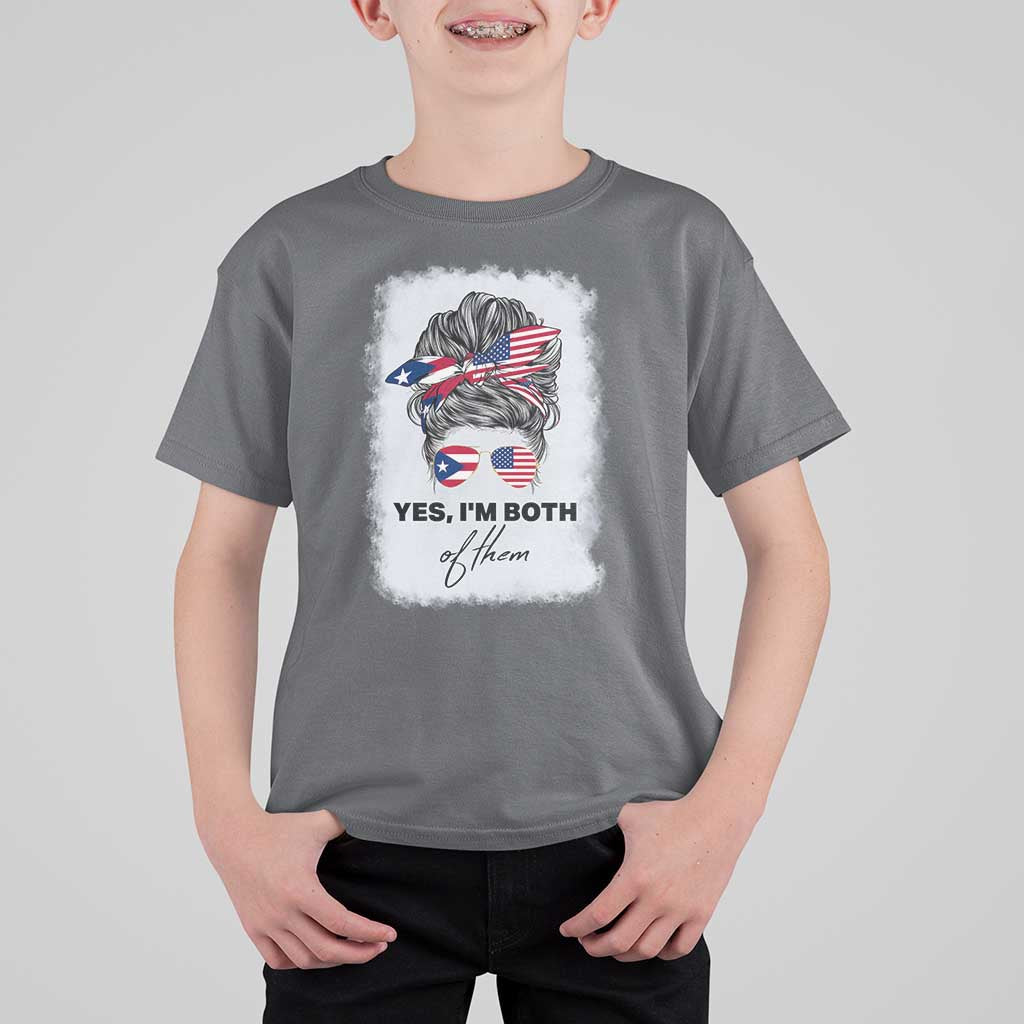 Yes I’m Both Puerto Rican American T Shirt For Kid Messy Bun Boricua Woman Pride