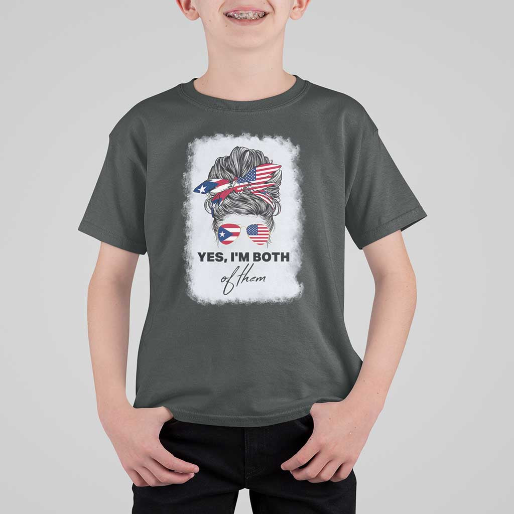 Yes I’m Both Puerto Rican American T Shirt For Kid Messy Bun Boricua Woman Pride