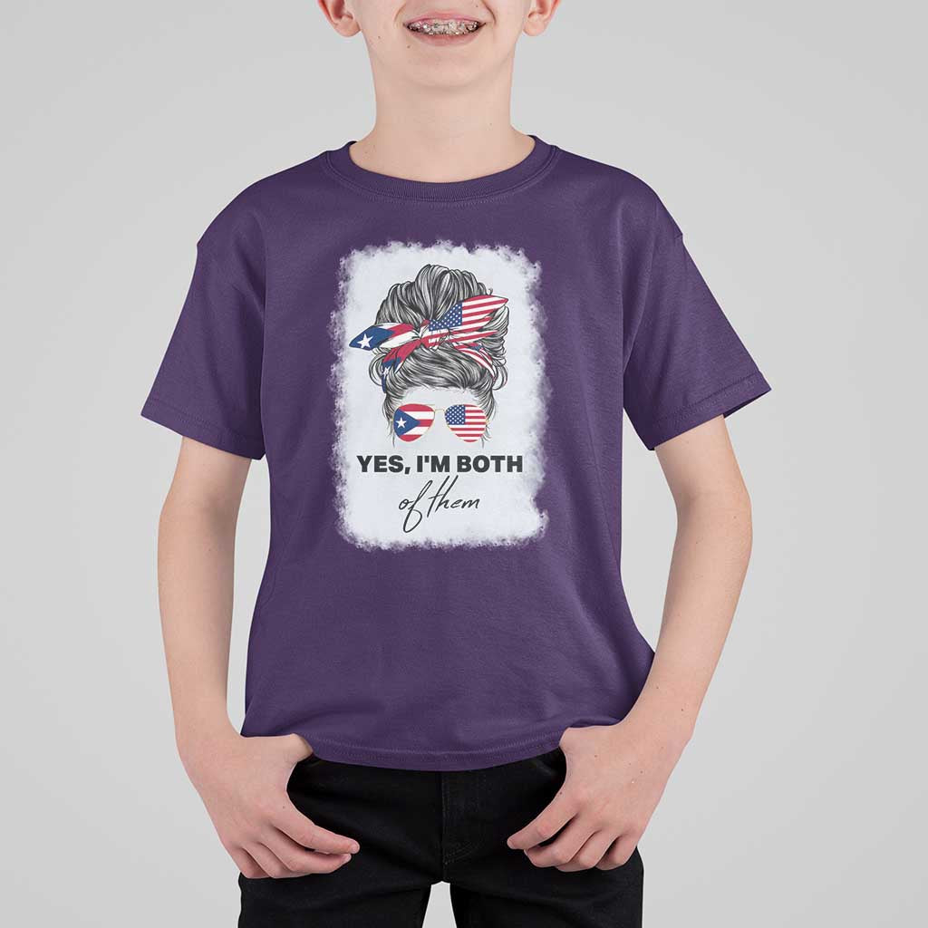 Yes I’m Both Puerto Rican American T Shirt For Kid Messy Bun Boricua Woman Pride